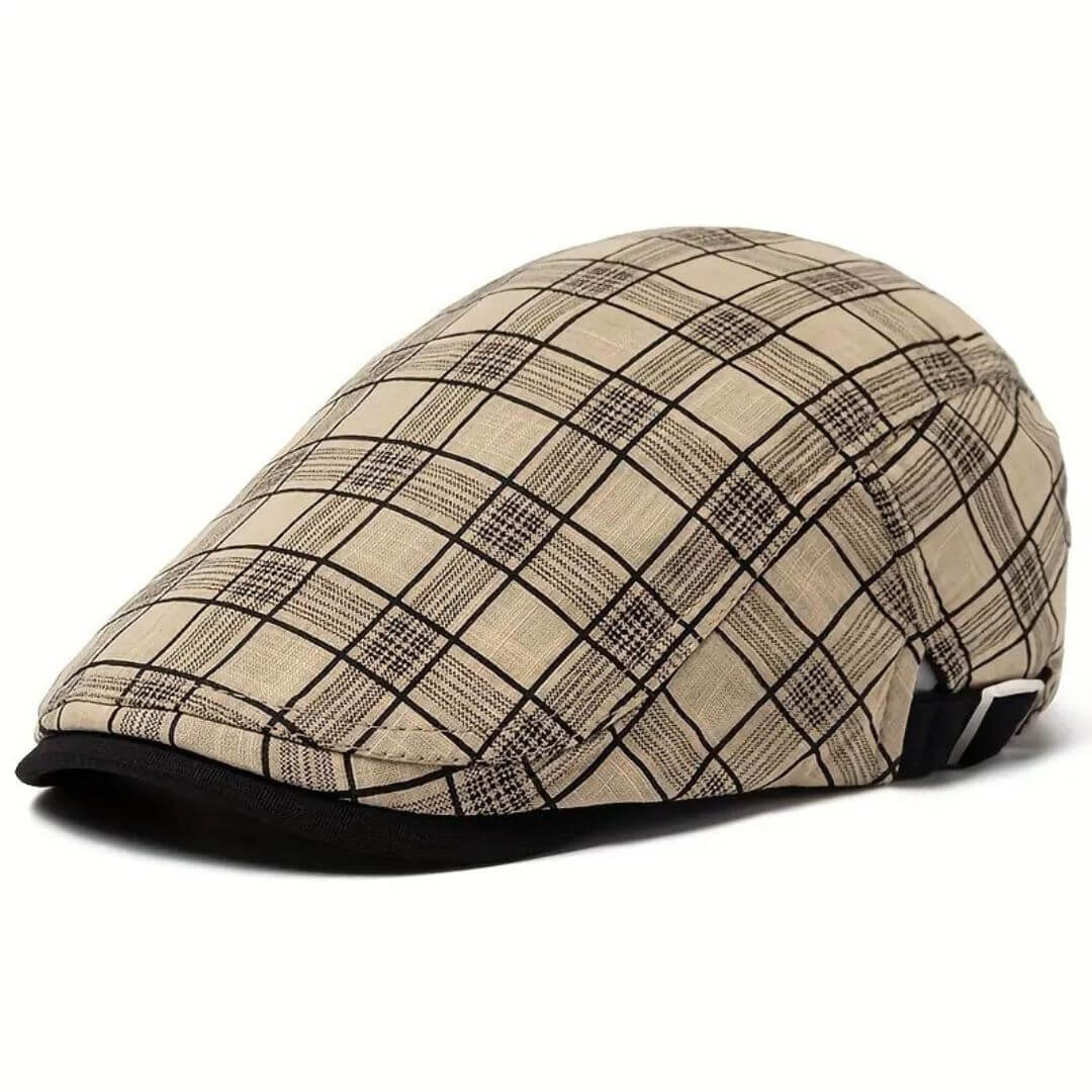 FINNEGAN | Linen-Cotton Plaid Flat Cap