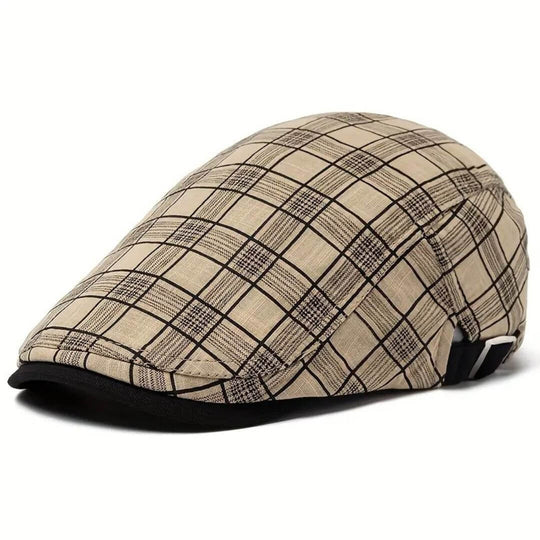 FINNEGAN | Linen-Cotton Plaid Flat Cap