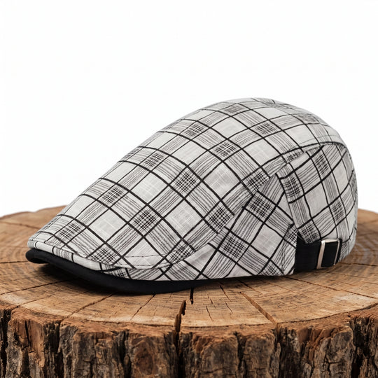 FINNEGAN | Linen-Cotton Plaid Flat Cap