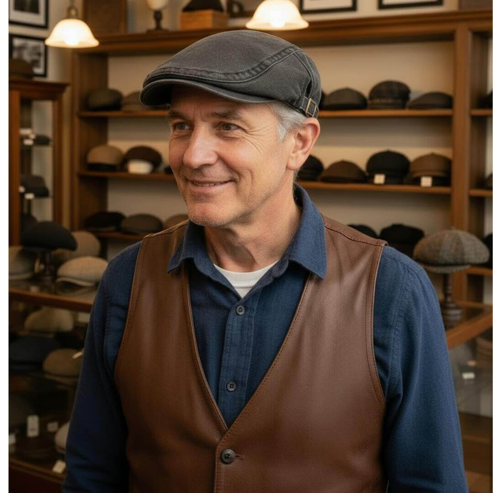 BRADY | Washed Denim Flat Cap