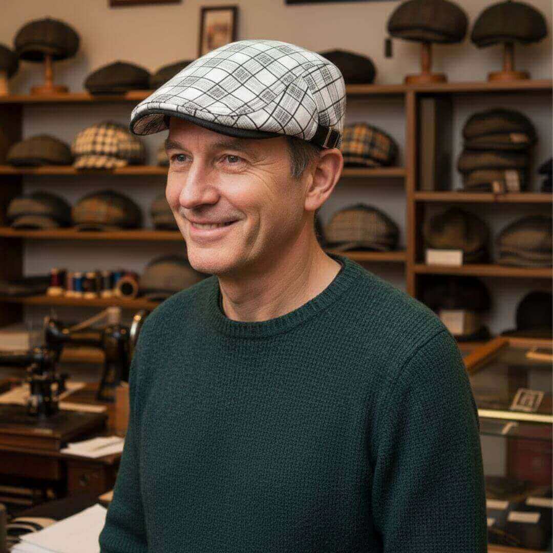 FINNEGAN | Linen-Cotton Plaid Flat Cap