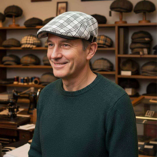 FINNEGAN | Linen-Cotton Plaid Flat Cap